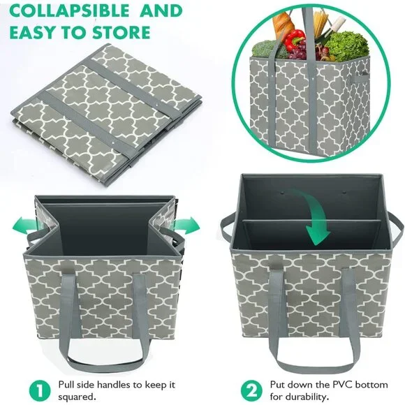 Reusable Grocery Bags 2-Pack Foldable Washable Storage Bins Basket Water Resista - Picture 5 of 6